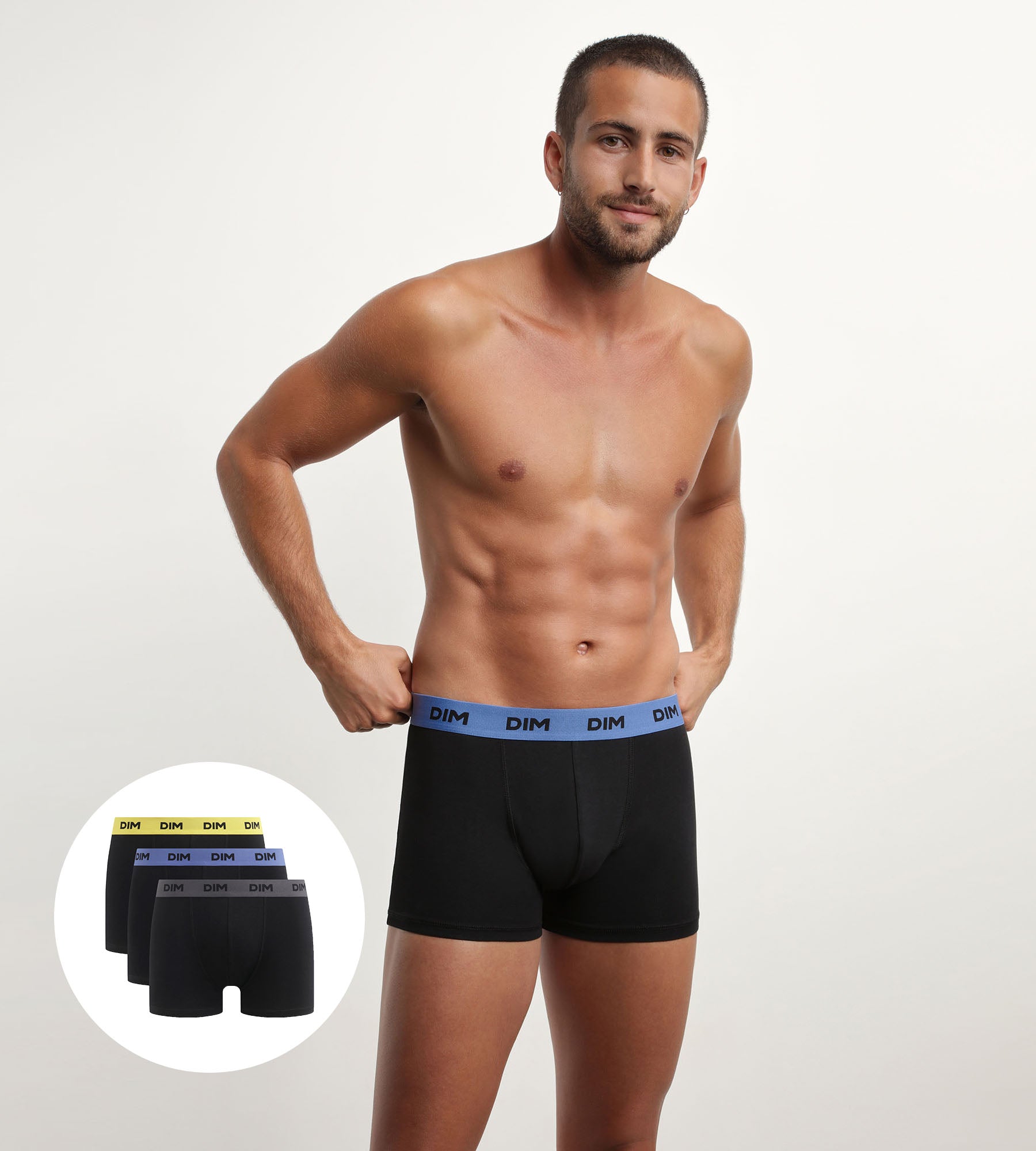Pack of 3 black men's boxers with coloured waistband Mimosa Purple
