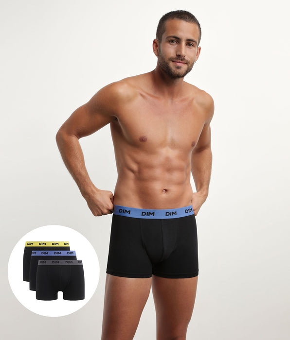 DIM Pack of 3 black men's boxers with coloured waistband Mimosa Purple Mix & colours