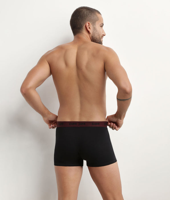DIM Pack of 3 black men's boxers with coloured waistband Raisin Mix & colours