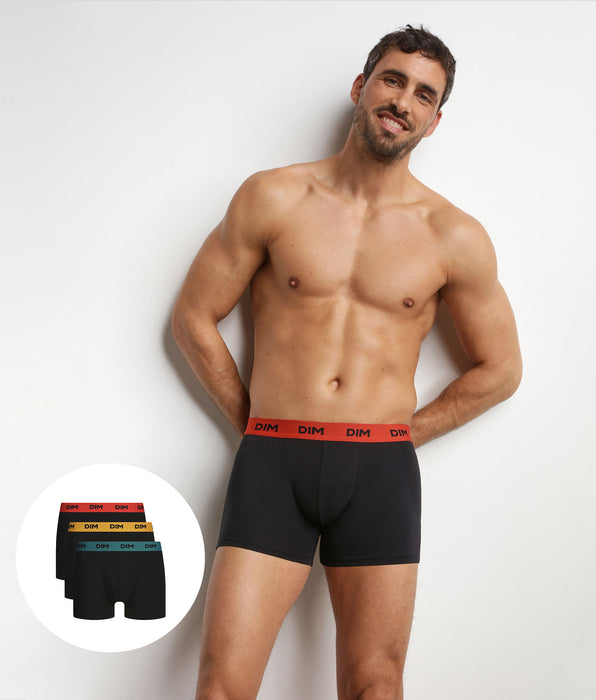 DIM Pack de 3 bóxers para hombre negros con cintura de color Safran Mix & Colors