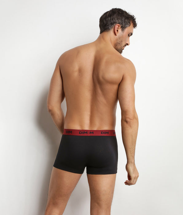DIM Pack of 3 men's boxer shorts in black with coloured waistband Flamme Mix & Colors