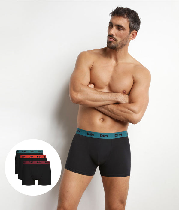 DIM 3er-Pack schwarze Boxershorts für Herren mit farbigem Gürtel Forêt Mix & Colors