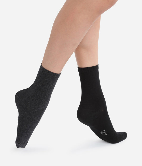 DIM Pack of 2 pairs of charcoal & black mid calf socks for women
