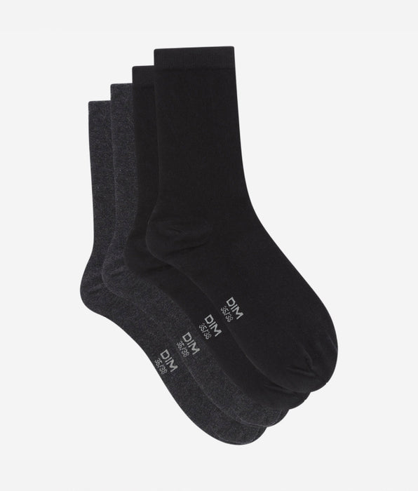 DIM 2er-Pack Damensocken aus Baumwolle anthrazit/schwarz - Basic Cotton