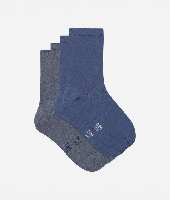 DIM Pack of  2 pairs of Cashmere Blue Grey Basic Cotton Women's Socks