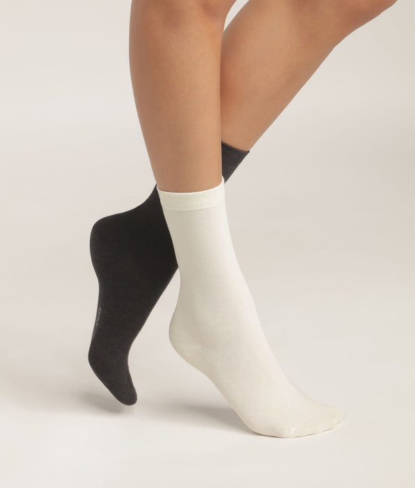 DIM 2er-Pack Damensocken aus Baumwolle in Elfenbein Dim