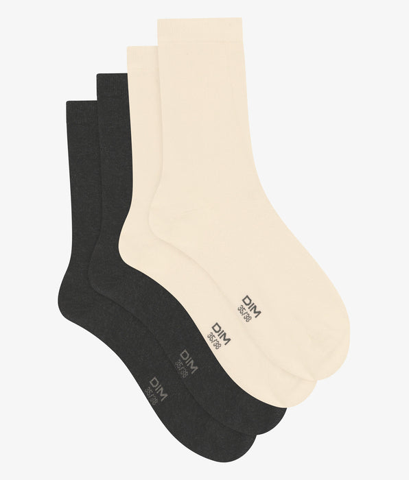 DIM 2er-Pack Damensocken aus Baumwolle in Elfenbein Dim