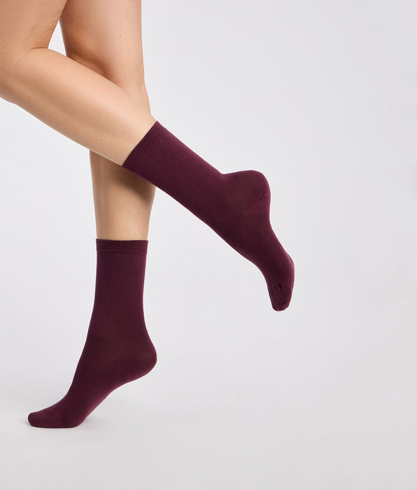DIM Lot de 2 chaussettes femme figue, bordeaux Coton