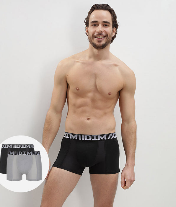 DIM Lot de 2 boxers homme respirants Noir Gris Perle 3D Flex Air