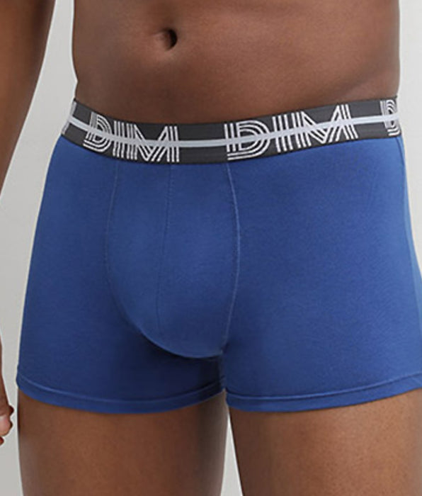 DIM Dim Powerful 3 pack stretch cotton trunks in blue and black with contrast waistband