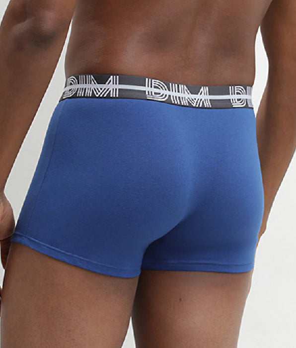 DIM Dim Powerful 3 pack stretch cotton trunks in blue and black with contrast waistband