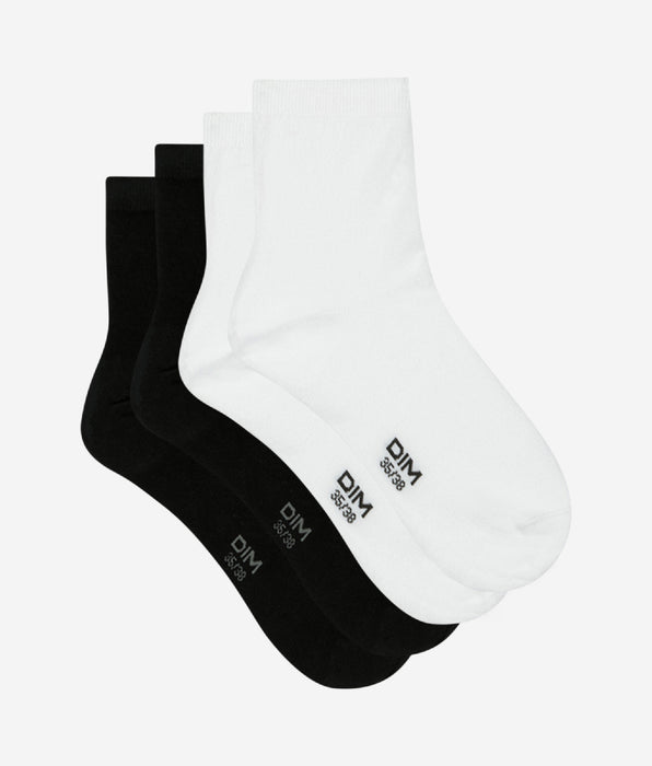 DIM Pack of 2 pairs of white and black cotton sock liners