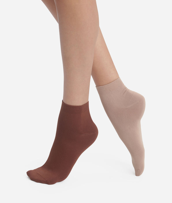 DIM Lot de 2 paires de chaussettes femme Taupe Café Skin