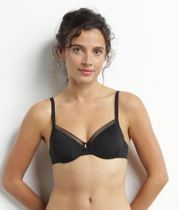 DIM Black microfiber and tulle push-on bra Dim Daily Confort