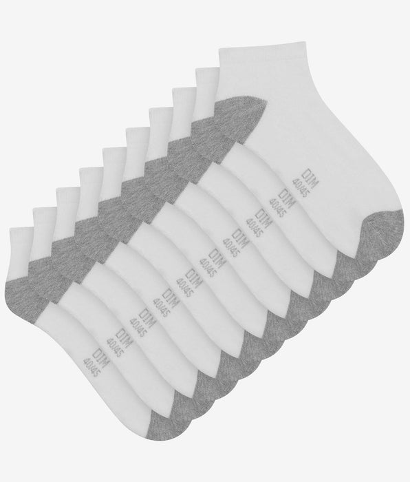 DIM Lot de 5 paires de socquettes homme en coton Blanc EcoDim Sport