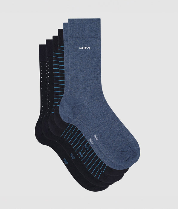 DIM Pack of  3 pairs of men's cotton striped socks Blue Dots Cotton Style