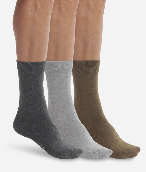 DIM Pack of 3 pairs of men's socks grey Khaki Dim Basic Cotton
