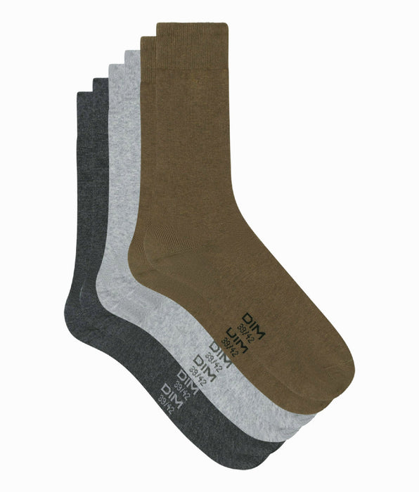 DIM Pack of 3 pairs of men's socks grey Khaki Dim Basic Cotton