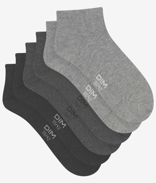 DIM Pack of 3 pairs of Dim Coton Anthracite short socks