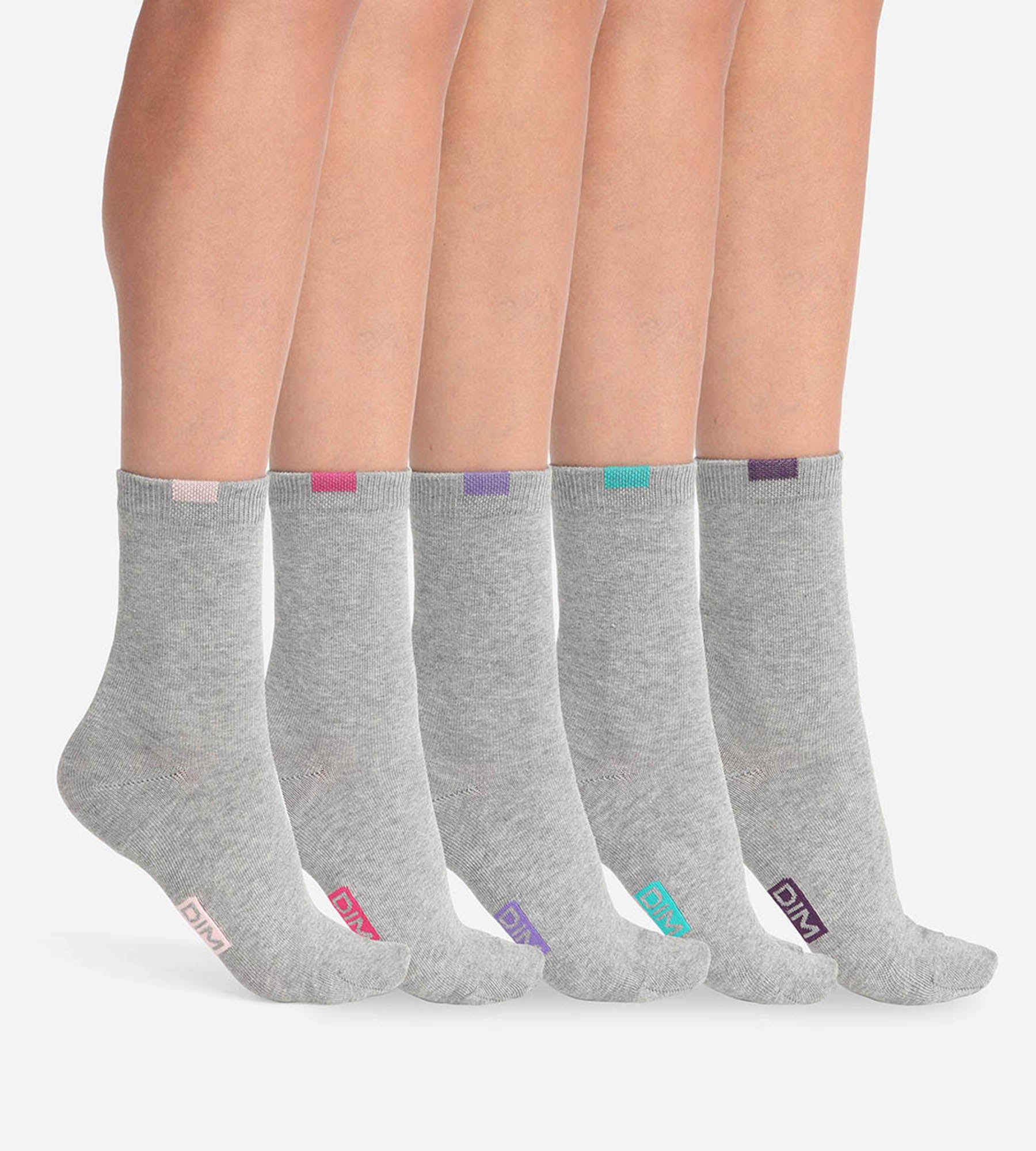 ECODIM Pack of 5 Pairs of Women's Light Grey Cotton Mixed Socks | DIM