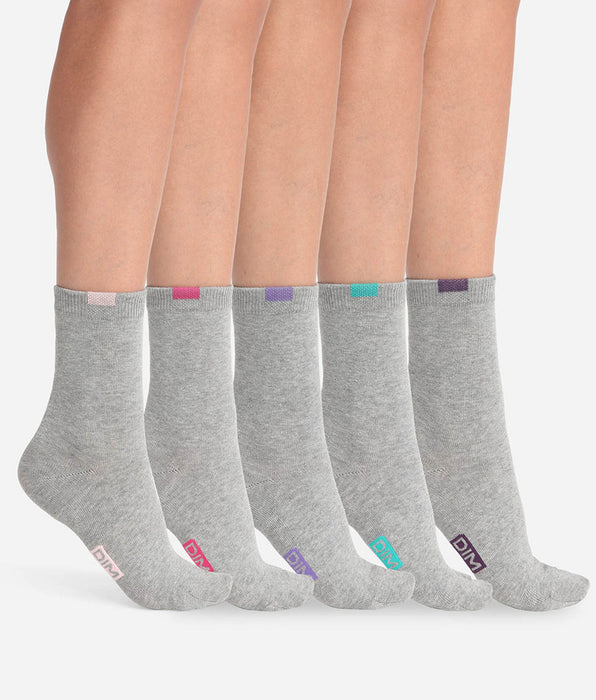 DIM ECODIM Pack of 5 Pairs of Women's Light Grey Cotton Mixed Socks