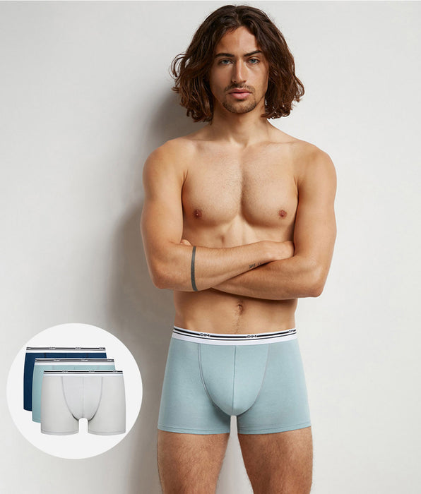 DIM 3er-Pack Boxershorts aus Stretch-Baumwolle blau/grau/hellblau - Classic Colors