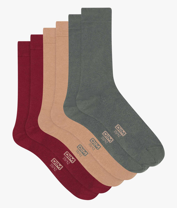 DIM Pack of 3 Pairs of Red Khaki Cotton Men's Socks Dim