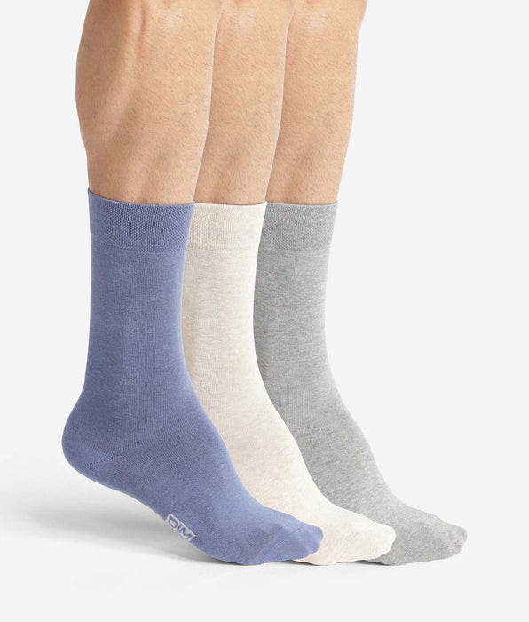 DIM 3er-Pack kurze Herrensocken Blau Grau Beige Baumwolle