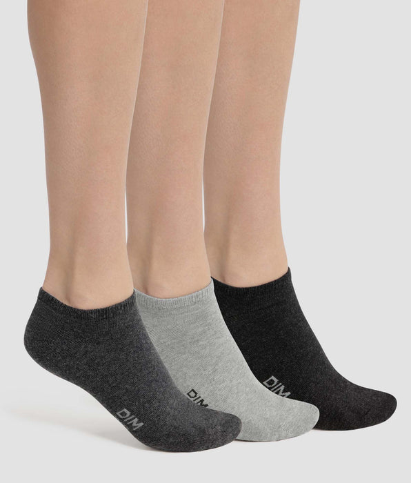 DIM Pack of 3 Women's Anthracite Grey Short Socks Dim Cotton