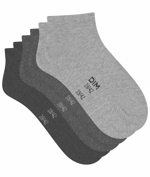 DIM Pack of 3 Women's Anthracite Grey Short Socks Dim Cotton