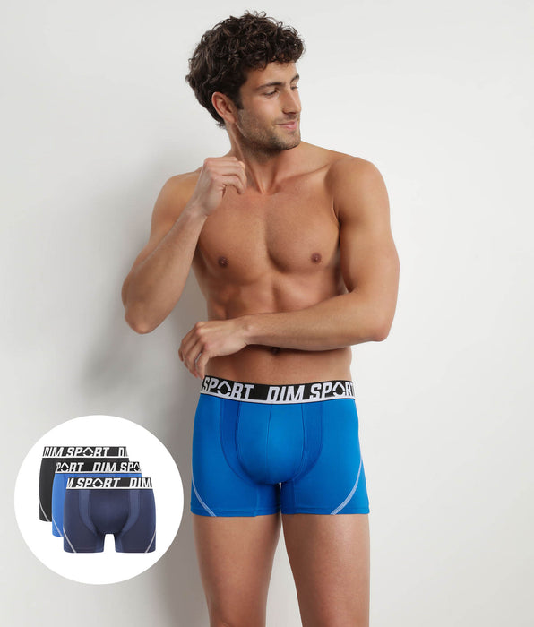 DIM Pack of 3 men's Blue Dim Sport thermo-regulating microfibre boxers