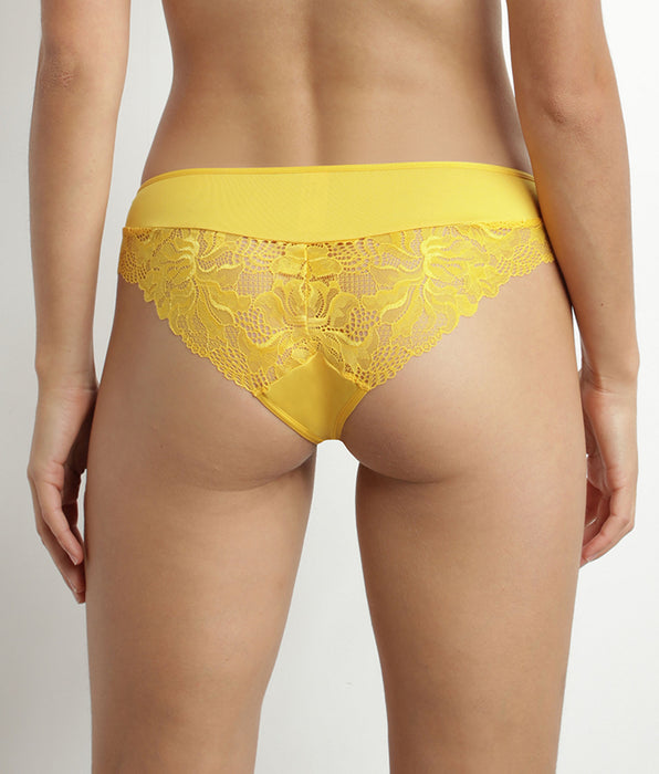 DIM Women's microfiber and lace panties Yellow Dim Generous Essentiel