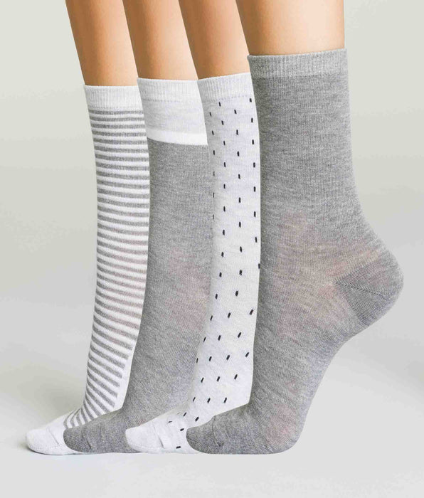 DIM Lot de 4 paires mi-chaussettes Gris Moyen et Clair pour femme Ecodim