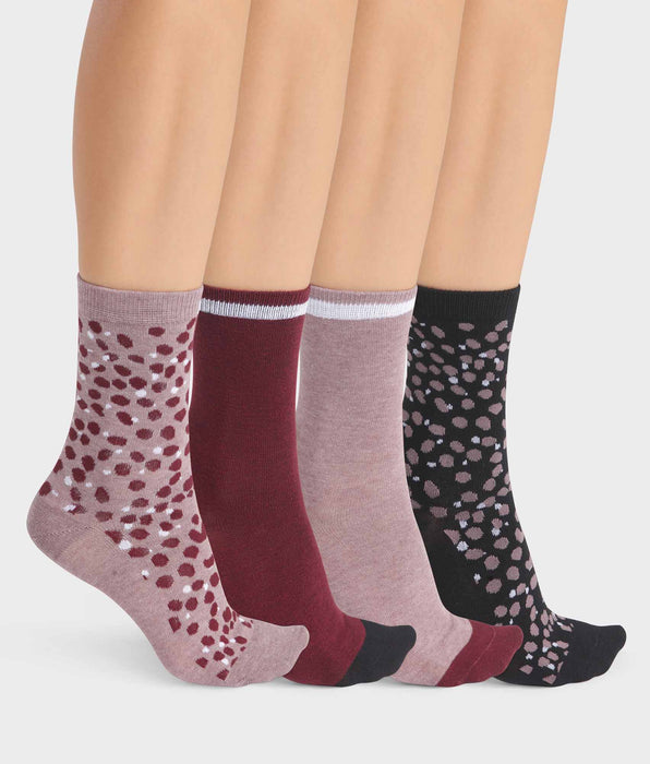 DIM Pack of 4 pairs of women's socks in Garnet Black with spots Ecodim Style