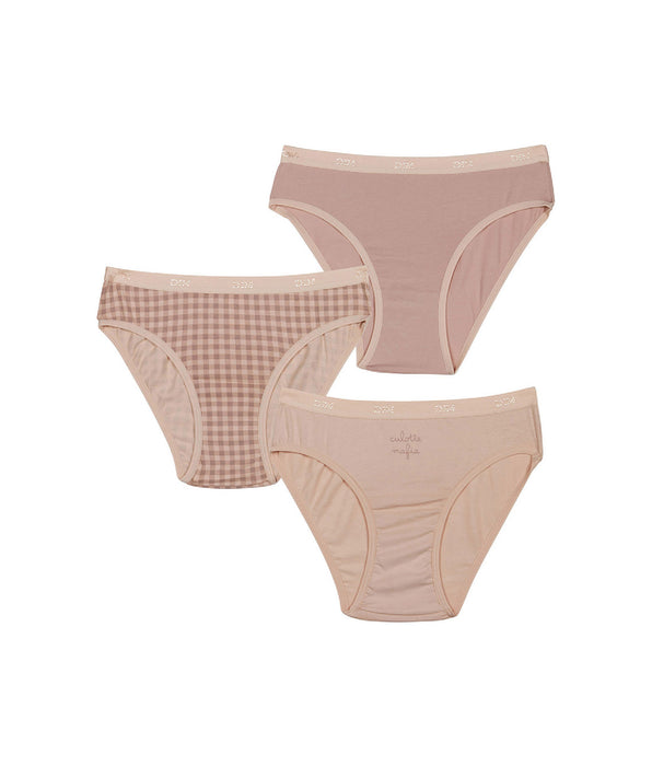 DIM Les Pockets Pack of girl's purple stretch cotton knickers with gingham pattern