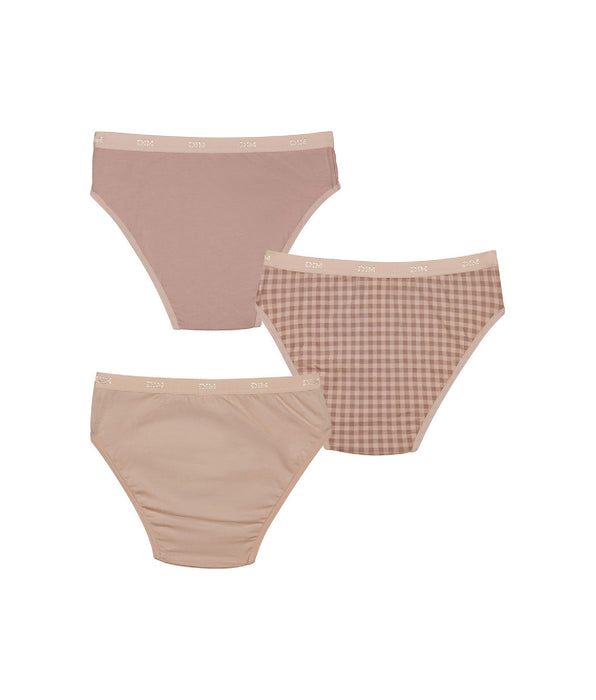DIM Les Pockets Pack of girl's purple stretch cotton knickers with gingham pattern