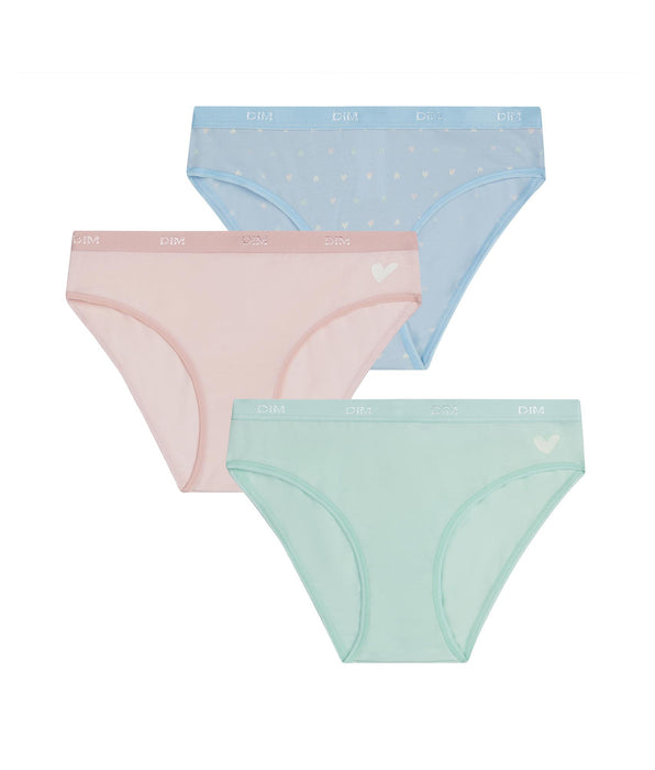DIM Lot de 3 culottes fille coton stretch Pastel et cœur Les Pockets