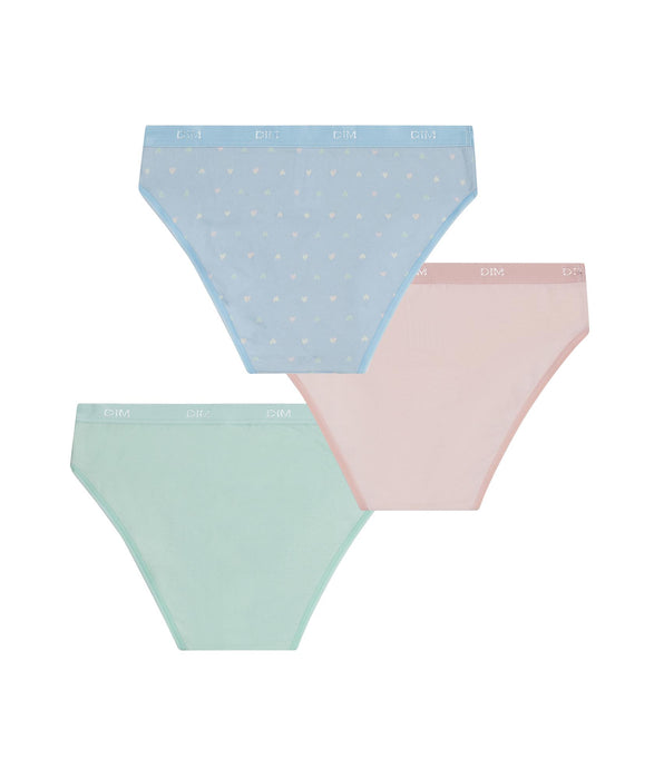 DIM Lot de 3 culottes fille coton stretch Pastel et cœur Les Pockets