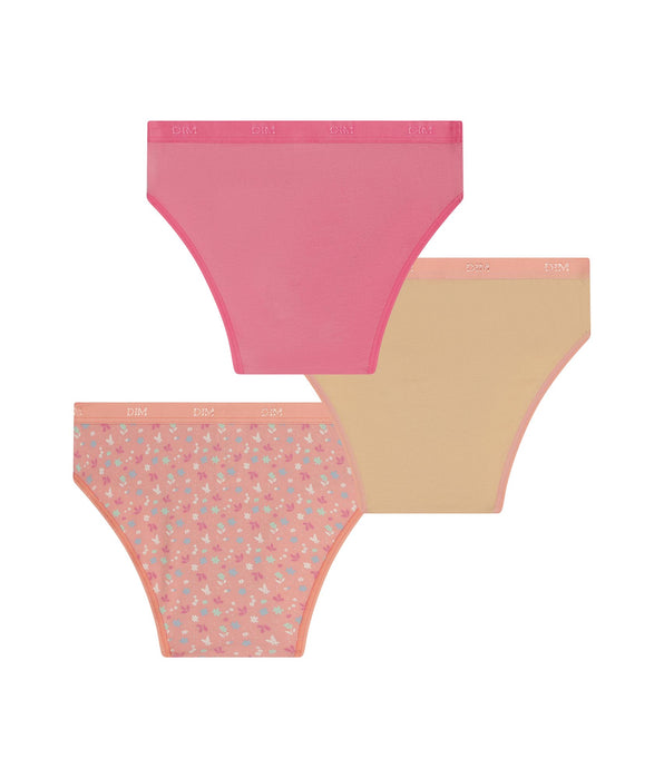 DIM Pack de 3 braguitas de algodón elástico con estampado floral melocotón Les Pockets