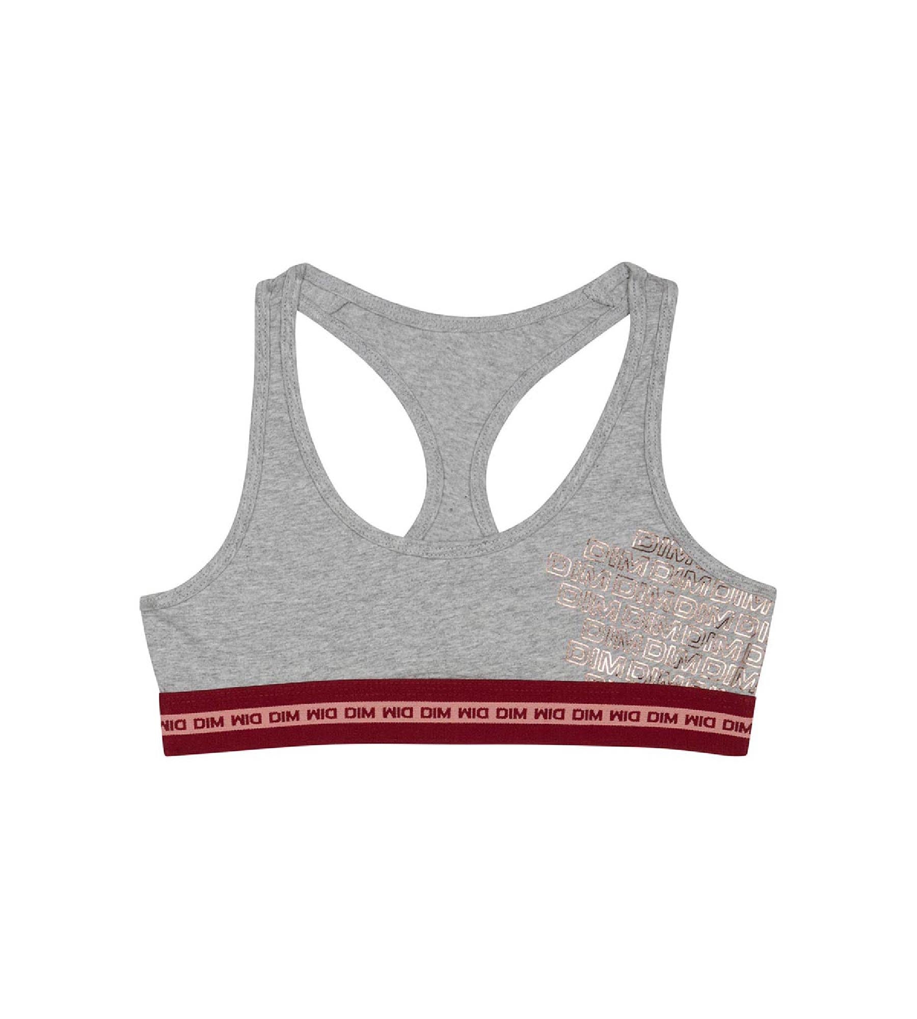 Girls' Grey Dim Sport stretch cotton bra with metallic logo | DIM
