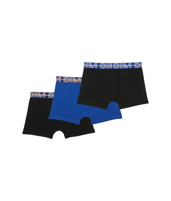 DIM EcoDim Pack of 3 blue boy's stretch cotton boxers with contrasting waistband