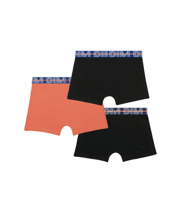 DIM Lot de 3 boxers garçon coton stretch ceinture contrastée Orange EcoDim