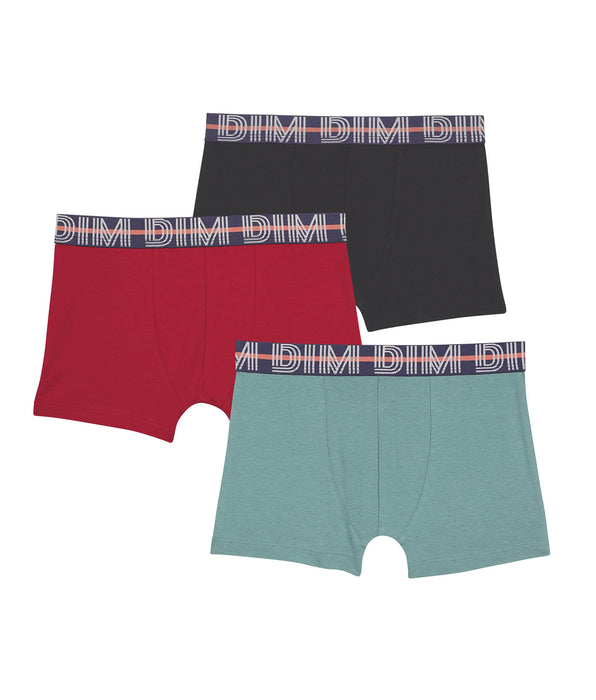 DIM Pack of 3 boy's stretch cotton boxer shorts Red Blue Green EcoDim Classic