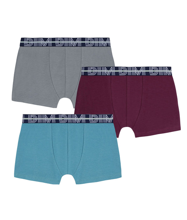 DIM Lot de 3 boxers garçon coton stretch ceinture contrastée Carmin EcoDim