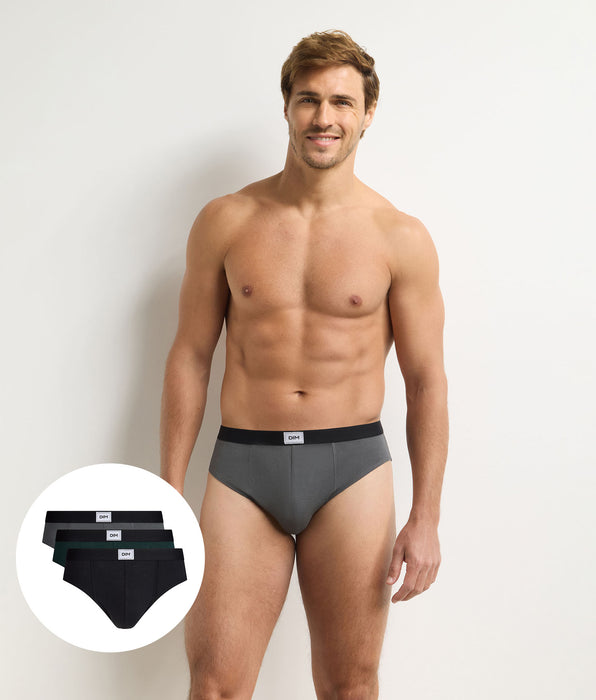 DIM Pack de 3 slips de hombre en negro, verde y gris Ultra Resist