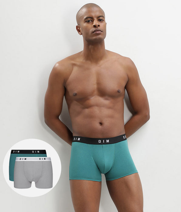 DIM 2er-Pack Boxershorts mit Retrobund smaragdgrün/grau - DIM Originals