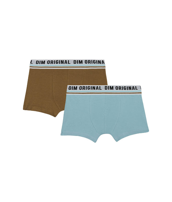 DIM Dim Originals Pack of 2 Blue Brown stretch cotton boxers with a retro waistband