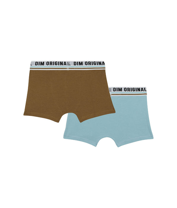 DIM Dim Originals Pack of 2 Blue Brown stretch cotton boxers with a retro waistband