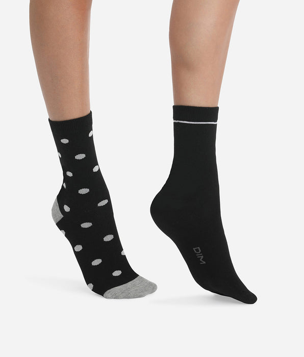 DIM Pack of 2 pairs of women's socks Black with large polka dots Dim Coton Style