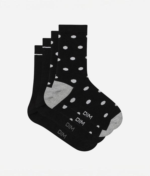 DIM Pack of 2 pairs of women's socks Black with large polka dots Dim Coton Style